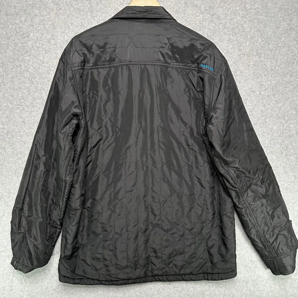 Oakley Reversible Shirt Jacket Mens XL Blue Plaid Flannel Black Quilted Puffer